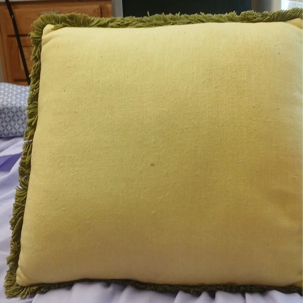 Vtg Needlepoint Handmade Throw Pillow Floral Cushion Green Fringe